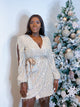Long Sleeve Wrap Dress with Sequin Fringes
