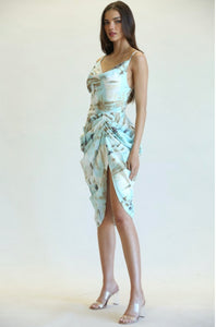 Milan Satin Ruched Printed Dress