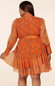 Fall Floral Orange Mini Dress